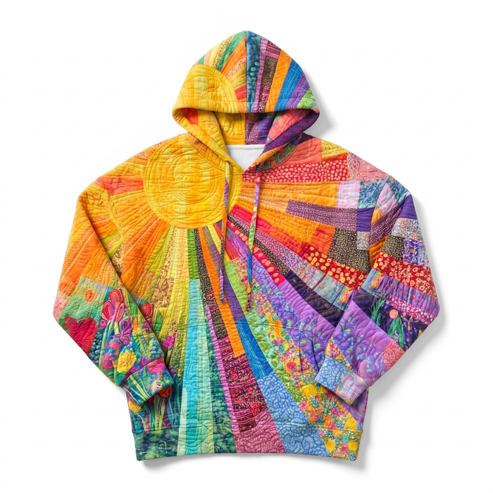 Sunburst Patchwork Hoodie Ultra-Soft Cozy Feel – Vibrant Rainbow Design For Relaxed Fit