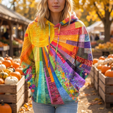 Velmora | Sunburst Patchwork Hoodie Ultra-Soft Cozy Feel – Vibrant Rainbow Design For Relaxed Fit — lifestyle