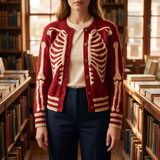 Velmora | Vintage Chunky Knitted Cardigan with Anatomy Art – Mid-Length Design for Daily Wear — lifestyle