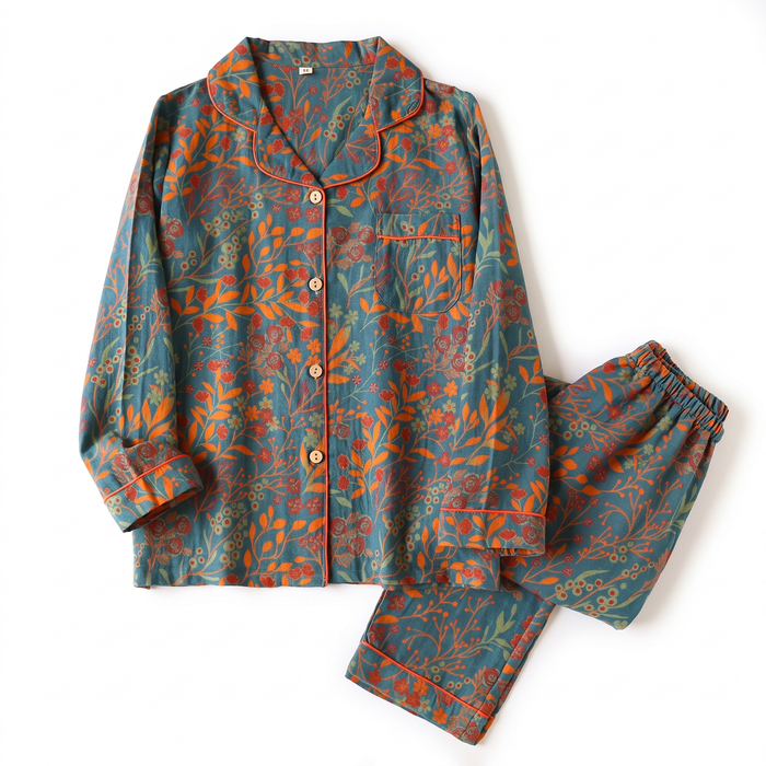 Jacquard Leaf Cotton Loungewear Set Soft Lightweight – Eco-Friendly Design