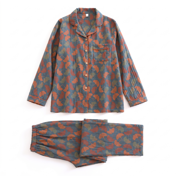 Cotton Loungewear Set Lightweight Breathable – Unique Ginkgo Leaf Design