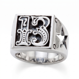 Sterling Silver Biker Ring Gothic Numerals 13 – Star Cutouts for Unique Style — product shot